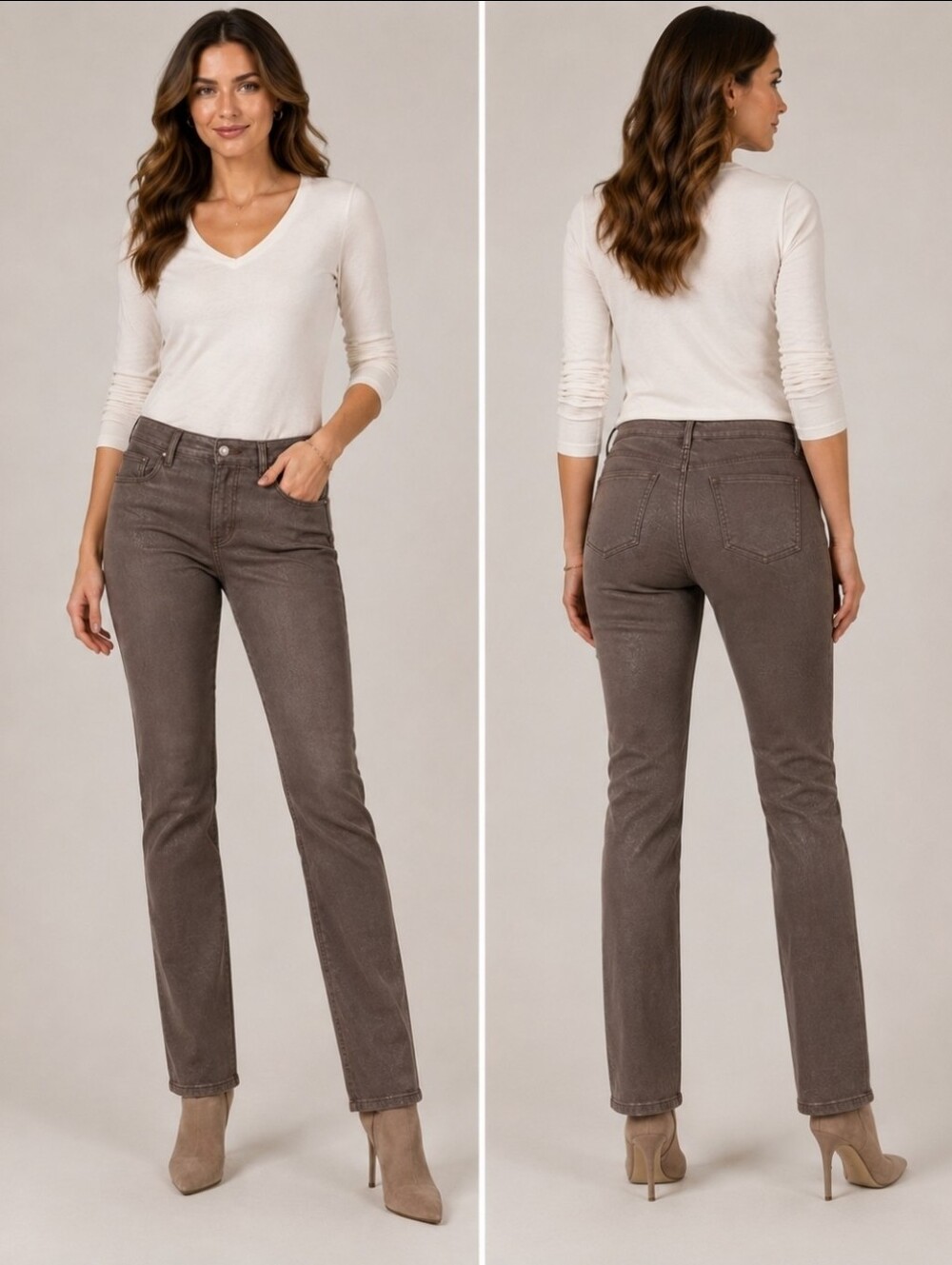 Chico's Platinum Denim Ultimate Fit Slim Leg Brown Jeans - 00 Regular (Size 2)